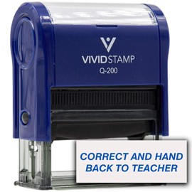 Correct and Hand Back to Teacher Self Inking Rubber Stamp (Blue Ink) - Medium