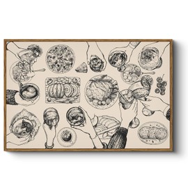 Vintage 16x24 We Like Party Framed Canvas Food Illustration Sketch Wall Art, Dining Table Scene Dining Room Cafes Bar Decor, Rustic Modern Abstract Retro Kitchens Wall Decor Home Restaurant