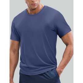 MIER Mens Workout T Shirts Dry Fit Short Sleeve Athletic Gym Running Polyester Performance Tee Tops, Dark Dusty Blue, XL