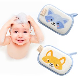Hokoad Baby Bath Sponge, 2 Pack Cartoon Animal Style Baby Sponge for Bathing, Infants Bath Sponge Ultra Soft & Absorbent Natural and Safe Great for Sensitive Skin, for Boys & Girls (Raccoon)