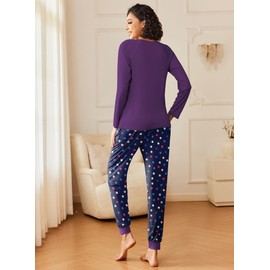 Ekouaer 2 Pack Womens Pajamas Set Long Sleeve Sleepwear Top and Jogger Pants Lounge Sets Cozy Pjs Loungewear,X-Large