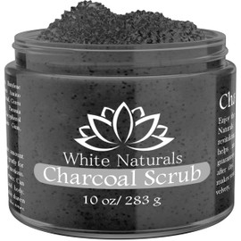 White Naturals Organic Activated Charcoal Face & Body Scrub, Exfoliating, Detoxifying, Skin Cell Renewal, Fine Line Treatment, Jar, 10 oz