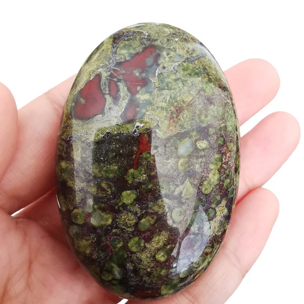 Lovionus89 Dragon Bloodstone Worry Stones, Natural Oval Palm Tree Bag Healing Crystal Massage Spa Energy Stone