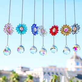 Colorful Crystal Sunflower Suncatchers Prism Hanging Ornaments, Crystal Ball Rainbow Maker Sun Catchers Indoor Window Outdoor Patio Garden Decor-Clear