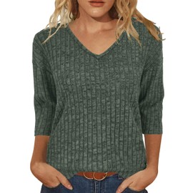 JomeDesign Sweaters for Women Trendy V Neck 3/4 Sleeve Christmas Tops for Women Green