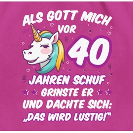 Shirtracer - Gym Bag Backpack - 40th Birthday - When God Created Me 40 Years Ago He Grinned - Unicorn Head, 02 Fuchsia, Unit size