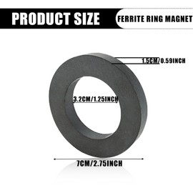 Pack of 2 Ring Magnet, Diameter 70 mm x 32 mm x 15 mm Ferrite Ring Magnet with Hole, Magnetic Ring, Heavy Duty Ring Magnets, Magnetic Disc with Hole Ring for Industry, DIY, Crafts, Science Projects