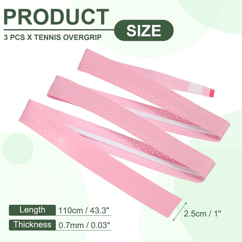 PATIKIL テニスラケットグリップテープ 3パックPUラケットオーバーグリップ ダンピングリッジ付きアンチスリップ吸収性パーフォレーテッドハンドルグリップ バドミントンピクルボール釣りロッド用 ペールピンク