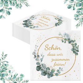 Glamifyr 40 Stück Servietten Schön Dass Wir Zusammen Feiern, Servietten Geburtstag Frau Mann für Tischdeko Hochzeit Party, Eukalyptus Salbeigrün Geburtstagsservietten, 33 x 33 cm