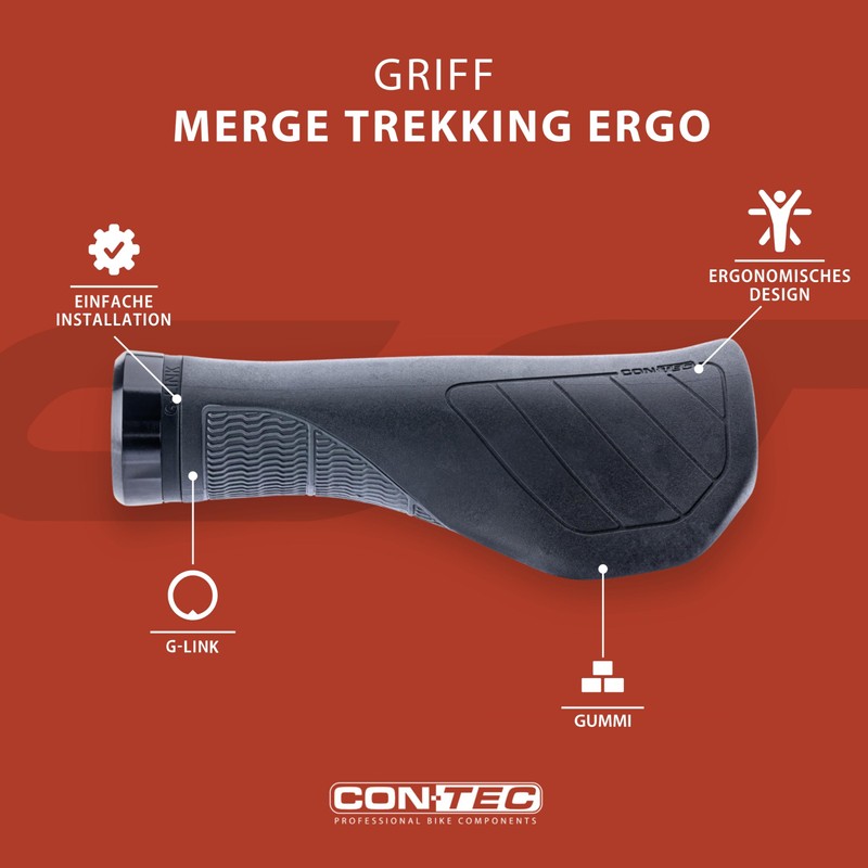 CONTEC Merge Trekking Ergo Bicycle Grip 96/140mm D3 Tri-Component Rubber