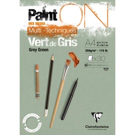 Clairefontaine - Ref 975705C - Paint'ON Multi-Technique Grey Green Glued Paper Pad (30 Sheets) - A4 Size, 250gsm Heavyweight Paper, Slight Rough Grain, Acid Free, pH Neutral