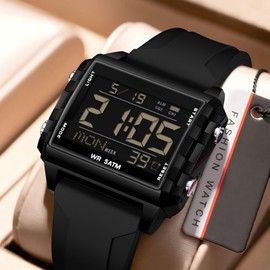 Digital Sports Watch Rectangular Outdoor Waterproof Watch Transparent Large Number Luminous Numbers with Chronograph Stopwatch Alarm Multifunctional Digital Watch for Men and Women Colourful Unique