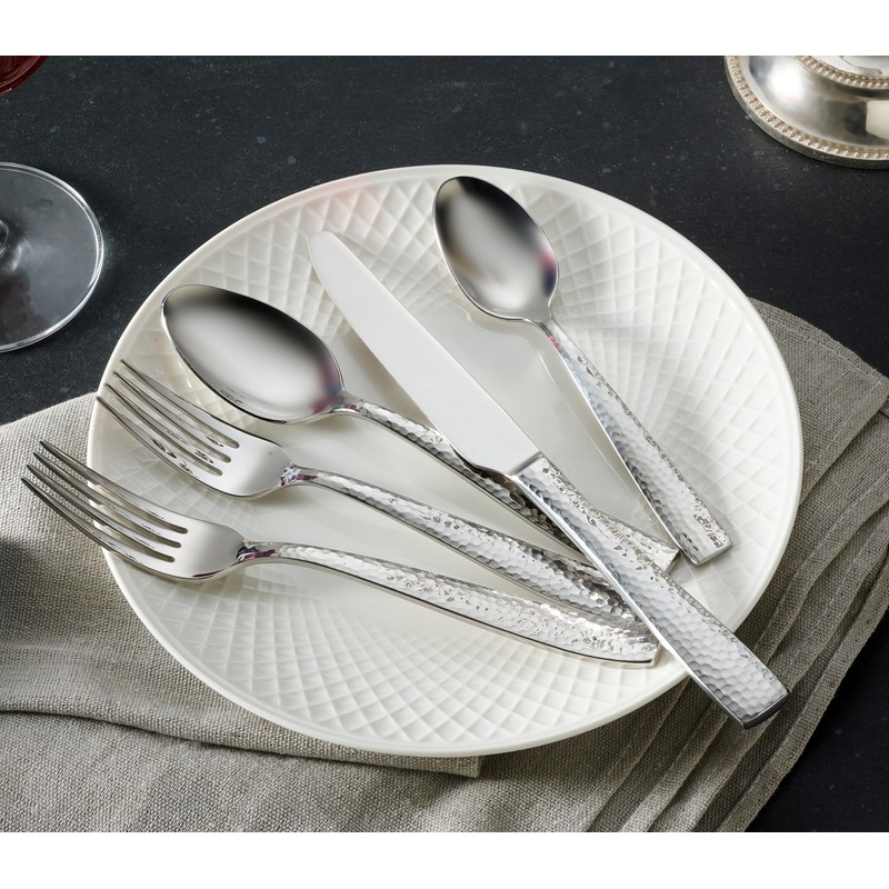 Hudson Essentials 40-Piece Hammered Stainless Steel 18/10 Flatware Silverware Set,