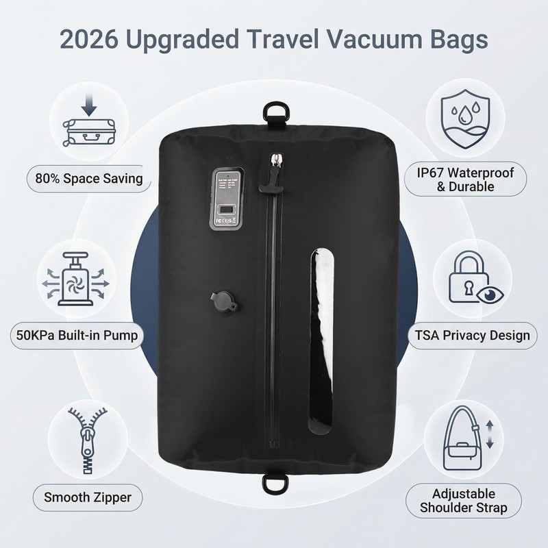 Vacuum Bags for Travel - 2026 Upgraded with Built-in 50KPa
