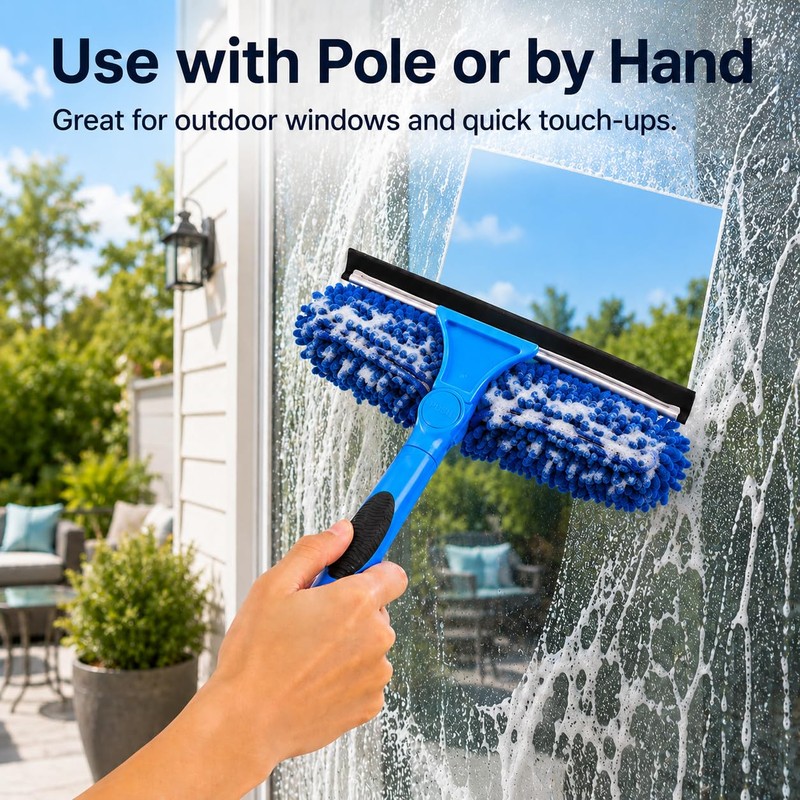 2-in-1 Window Cleaning Kit with Bucket, Extension Pole & Squeegee