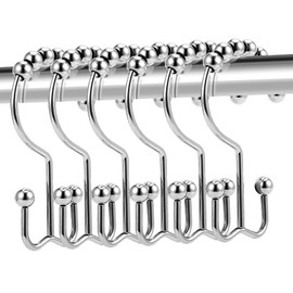 Shower Curtain Rings,Shower Curtain Hooks,Rust Proof Secure Lock Ring Clips for Hanging Bathroom Curtain (Silver E-Hooks)