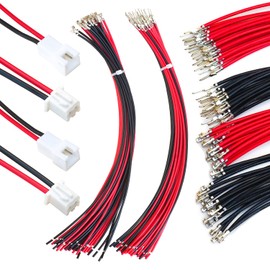 Keszoox Jst XH 2 Pin Connector Kit Total 20 Pcs Jst Male and Female Connectors，10 Pcs Sockets with 40 Pcs 22AWG 210MM Balck Red Wire Cables Jst-xh2.54MM 2pin