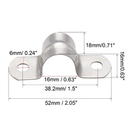 TA-VIGOR 8Pcs Rigid Pipe Straps, 16mm 2 Holes Stainless Steel Tension Tube Clip Clamp, Heavy Duty Conduit Clamps for Pipe Tube Wire Fixing, Laying Plumbing, Electricity, Exhaust