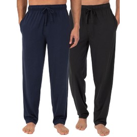 Fruit of the Loom Men's Extended Sizes Jersey Knit Sleep Pant Pajama Bottom, Black/Navy (2-pack), X-Large Tall US