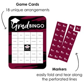 Big Dot of Happiness Maroon Grad - Best is Yet to Come - Bingo Cards and Markers - Burgundy Graduation Party Shaped Bingo Game - Set of 18