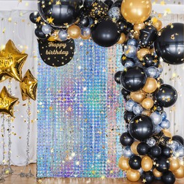 4PCS Silver Tinsel Glitter Curtain, Disco Party Decorations Foil Fringe Curtain Glitter Block Tinsel Backdrop for 70s 80s 90s Theme Disco Party Bachelorette Iridescent Decorations Supplies