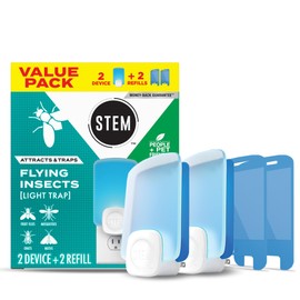 STEM Light Trap: Indoor Fruit Fly Trap, Effective Insect Control for Home, Attracts and Traps Flying Insects, Emits Soft Blue Light, Starter Kit with 2 Plug-In Devices and 2 Cartridges