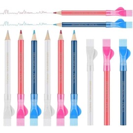 3Pcs Blue White Red Sewing Fabric Pencils,Tailor 's Mark Chalks Fabric Chalk Pens,Fabric Marking Pencil with Cover Brush Dressmaker Tracing Tools,Sewing Marking and Tracing Tools,Sewing Tools