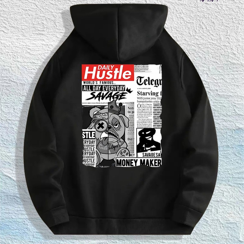 Daily Hustle Newspaper Graphic Hoodie 100% Cotton US Warehouse 7