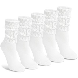 Justay 5 Pairs Slouchy Socks for Women - Scrunch Slouch Long Crew Knit Boot Athletic Calf Tube