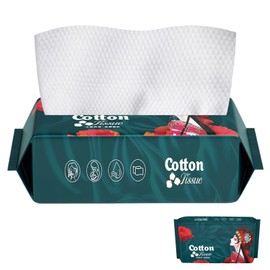 Disposable Cotton Face Towels 60 Count - Soft Towelettes for Makeup Removal, Cleansing & Skin Care, Facial Wipes