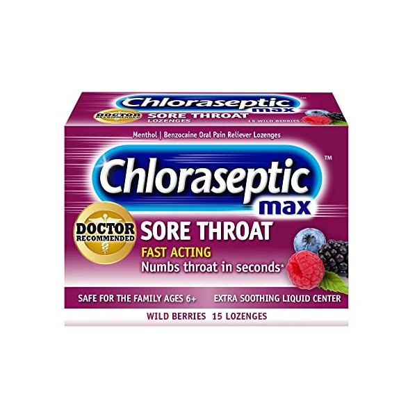 Chloraseptic Max Strength Sore Throat Lozenges, Wild Berries, 15 Count, 1 Pack