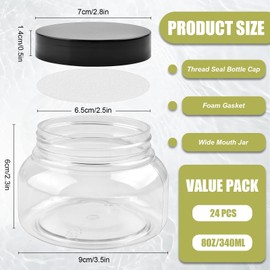 Lainballow 24 Pcs 8 oz Plastic Jars with Lids, Clear Plastic Container Jars with Lids, Wide Mouth Cosmetic Jars, Refillable Round Jars for Lotion Body Scrub Cream Slime Ointments