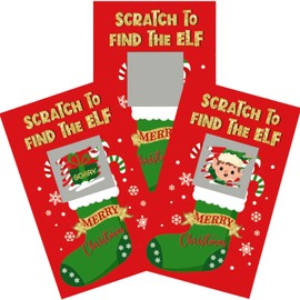 RTMISA 50 Pack Christmas Scratch Off Cards with Stickers for Christmas Party, Red Elf Stocking Stuffers Scratch Off Game Cards for Holiday Party Favors Raffle Prize Drawing Supplies
