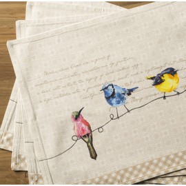 Maison d' Hermine Placemat Set of 4 100% Cotton Cloth Placemats Decorative Washable Easter Placemats for Home, Kitchen, Dining, Cocktail Party & Camping, Birdies On Wire - Spring/Summer (33cm x 48cm)