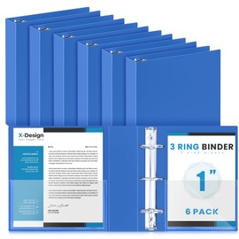 Henoyso 6 Pcs Plastic Mini 3 Ring Binder 1" Round Rings with 2 Insert Pockets, Fits 5.5" x 8.5" Paper, Capacity 200 Sheets, Blue Three Rings Flexible Small Binders for School, Office, Photo Album