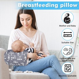 Povkufii Baby Nursing Arm Breastfeeding Pillow Adjustable Nursing Pillow Soft Nursing Arm Pillow Baby Feeding Pillow(Grey Little Fish)