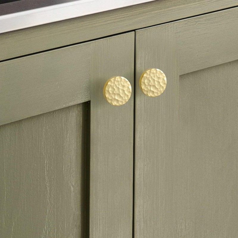 KOPPALIVE 10-Pack Modern Gold Cabinet Knobs, Hammered Solid Brass Drawer