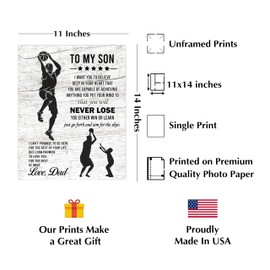 To My Son -Win or Learn - Motivational Wall Art Decor, Father & Son Basketball Sports Print, Inspirational Wall Art for Home Decor, Office Decor, Bedroom Decor. Great Keepsake Gift. Unframed -11x14