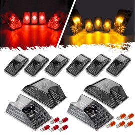 Partsam Replacement for Hummer H2 Cab Roof Lights Smoked Housing 2003-2009 and Hummer H2 SUT Cab Roof Top Clearance Marker Light Lamps 2005-2009 Front Rear 264160BK w/T10 Halogen Bulbs(10Red+10Amber)