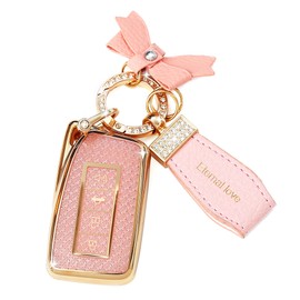 Simocky Key Fob Cover with Diamond Keychain for Lexus Car Key Shell Compatible with Lexus RX ES GS LS NX RS GX LX RC LC Smart Key Protector (4 Buttons--Pink Bowknot)