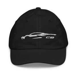 C8 Outline Silhouette 8th Gen Corvette Owner Embroidered Youth Baseball Cap Adjustable hat Black