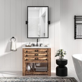 NXHOME 24" x 36" Black Bathroom Pivot Mirror for Wall, Adjustable Farmhouse Vanity Mirror Metal Framed Rectangluar Wall Mirror