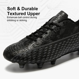LEOCI Soccer Cleats for Women's and Men's Outdoor Unisex Football Shoes Firm Rugby Boots Black-Grey