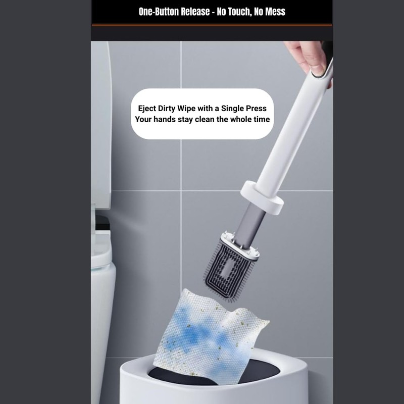 CBUCKS Disposable Toilet Brush – Silicone Head, Hands-Free Wet Wipe