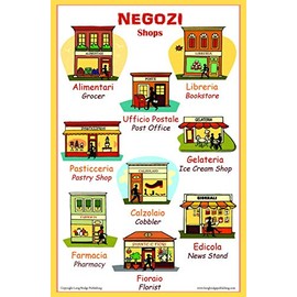 Long Bridge Publishing Italian Language School Poster - Words About Shops/Stores- Wall Chart for Home and Classroom - Bilingual: Italian and English Text
