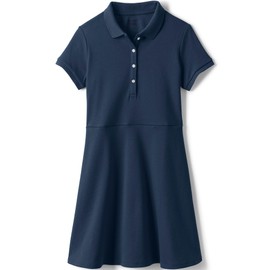 Lands' End Uniform Girls Short Sleeve Interlock Dress Classic Navy Kids 7