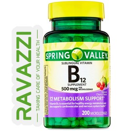 Spring Valley Sublingual Dots Vitamin B-12, 500 mcg (200 Cherry Microlozenges) Included Ravazzii Sticker
