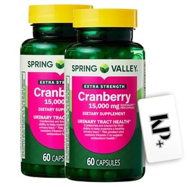 Spring Valley Cranberry, Extra Strength Cranberry 15,000 mg, Dietary Supplement, 60 Capsules + (KPplus Sticker) (Pack of 2)