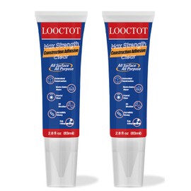 LOOCTOT Max Strength Clear Construction Adhesive, 2.8 fl oz Integrated Squeeze Tube, Versatile Cement for Tile,Floor,Stone,Wood,Wall & More,Works Under Water (2pack)