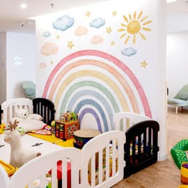 Large Watercolor Rainbow Wall Stickers Kids Cloud Sun Wall Decals Peel and Stick Decor for Nursery Bedroom Classroom Home Decor (Rainbow Cloud)